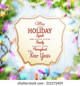 Christmas template with label on a knitted backgroun. EPS 10 vector file included