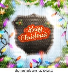 Christmas template with label on a knitted backgroun. EPS 10 vector file included