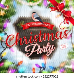 Christmas template with label on a knitted backgroun. EPS 10 vector file included