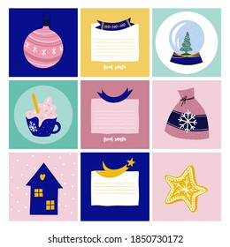 Christmas template letter from Santa. Frame for text with a ruler. Cute vector character illustration in hand-drawn scandinavian style. The limited pastel palette is ideal for any print