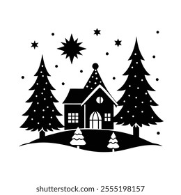 Christmas template on white background silhouette design art.