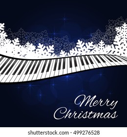 Christmas Template Piano on blue Background. Vector Illustration 