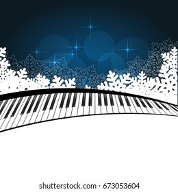 Christmas Template Piano on blue background. Vector Illustration