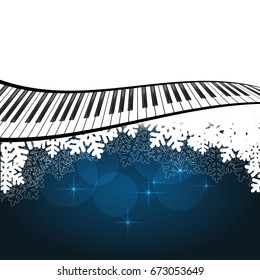 Christmas Template Piano on blue background. Vector Illustration