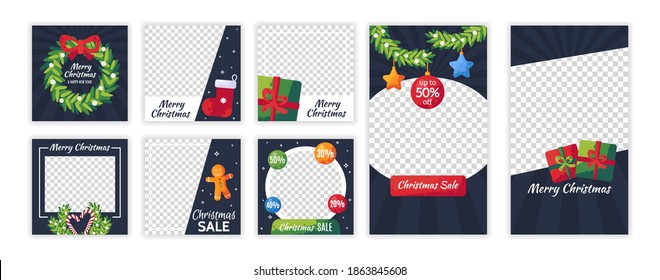 Christmas template set for social media. Design backgrounds for post and stories, blog and banner