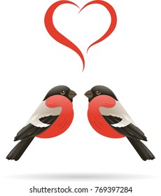 Christmas template with Two bullfinches isolated on white background