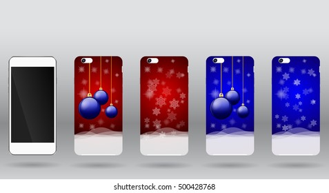 christmas templates for case phones covers the new year and smartphone. Smartphone realistic vector smart phone illustration. Realistic detailed smartphones.