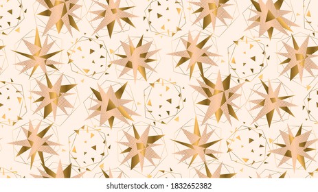 Christmas tender elegant pale rosy and gold stars seamless pattern for background, fabric, textile, wrap, surface, web and print design. Geometric business style minimal xmas composition, pastel color