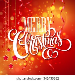 Christmas  text  design on red bokeh background. Vector illustration EPS10