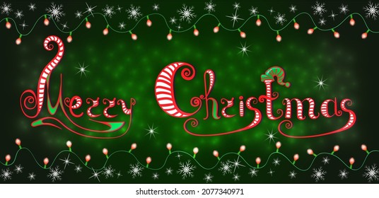 Texto de Navidad en un fondo verde con guirnaldas