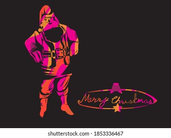 Christmas text and Santa Claus in modern colour effect, abstract light concept, vector illustration design.