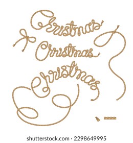 Christmas text Wild west rodeo rope lasso vector illustration set isolated on white. Howdy Xmas lettering with knot print collection.