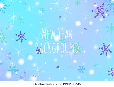 Christmas Texture with Cute Snowflakes and Shiny Lights. Festive Background for Christmas Decoration, Cloth, Fabric. Vertical A4 Vector Background.