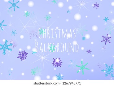 Christmas Texture with Cute Snowflakes and Shiny Lights. Festive Background for Christmas Decoration, Wrapping, Fabric. Vertical A4 Vector Background.