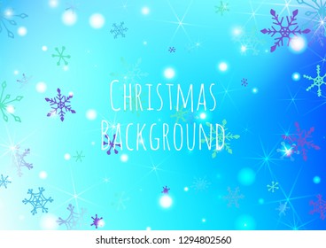 Christmas Texture with Cute Snowflakes and Shiny Lights. Festive Background for Christmas Decoration, Wrapping, Paper. Vertical A4 Vector Background.
