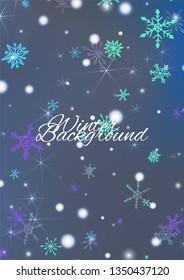 Christmas Texture with Cute Snowflakes and Shiny Lights. Festive Background for Christmas Decoration, Cloth, Dress. Vertical A4 Vector Background.