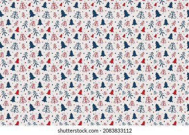 Christmas texture with cute trees. Xmas wallpaper. Vector