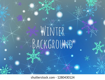 Christmas Texture with Delicate Snowflakes and Shiny Lights. Festive Background for Christmas Decoration, Cloth, Fabric. Vertical A4 Vector Background.