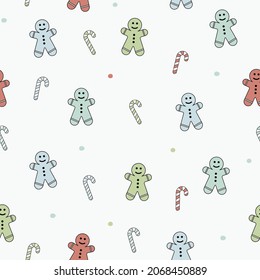 Christmas texture with happy gingerbread cookies. Xmas background. Vector