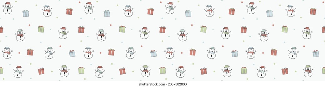 Christmas texture with happy snowmen. Xmas background. Panoramic header. Vector
