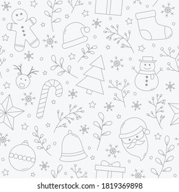 Christmas texture with icons. Xmas background. Vector