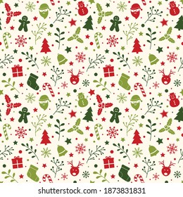 Christmas texture with icons. Xmas background. Vector