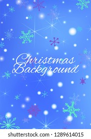 Christmas Texture with Pretty Snowflakes and Shiny Lights. Festive Background for Christmas Decoration, Textile, Paper. Vertical A4 Vector Background.