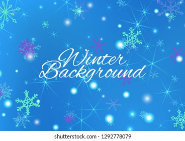 Christmas Texture with Pretty Snowflakes and Shiny Lights. Festive Background for Christmas Decoration, Cloth, Dress. Vertical A4 Vector Background.
