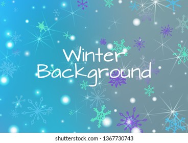 Christmas Texture with Pretty Snowflakes and Shiny Lights. Festive Background for Christmas Decoration, Print, Dress. Vertical A4 Vector Background.