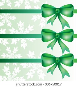 Christmas texture in shades of green with bows of serpentine and snowflakes