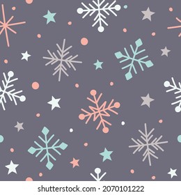 Textura navideña con copos de nieve. Patrón sin foco. Vector