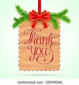 Christmas thank you card with red ribbon