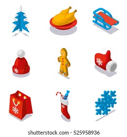 Christmas and thanksgiving isometric icon set