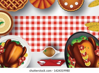 Christmas or Thanksgiving turkey on rustic wooden table. Vector illustration