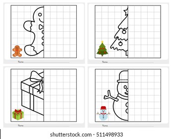 Christmas Theme Activity Sheet - Symmetrical Picture - Worksheet For Education