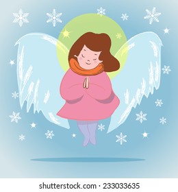 Christmas theme angel girl praying in the sky 