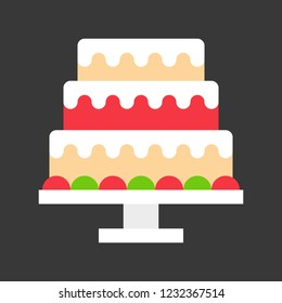 christmas theme cake for party icon. flat design