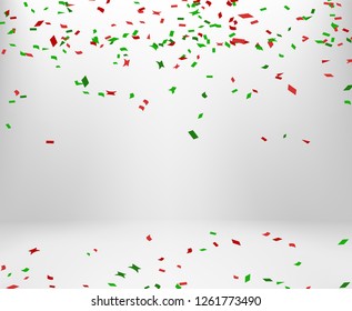 Christmas theme color confetti drop in the blank room and floor. Concept design of celebration for christmas and new year party template in vector illustration