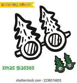 Christmas theme coloring page. Cute and funny cartoon characters. Coloring game for preschool children. Kindergarten classroom activity. Coloring Xmas elements. Vector illustration file. 