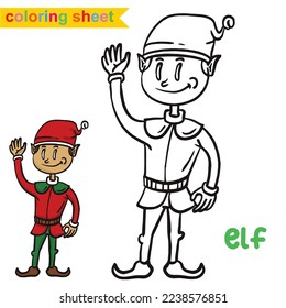 Christmas theme coloring page. Cute and funny cartoon characters. Coloring game for preschool children. Kindergarten classroom activity. Coloring Xmas elements. Vector illustration file. 