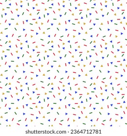 Christmas theme confetti seamless pattern in green, red, blue and gold color on white background. Tile pattern. Use for background , wallpaper, card, cover or decoration, paper, textile and etc