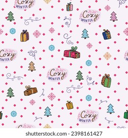 Patrón decorativo del tema navideño con elementos dibujados