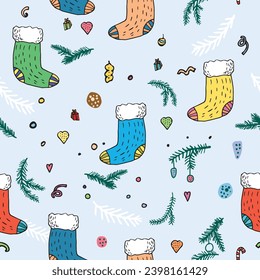 Christmas theme decorative pattern with drawn elements