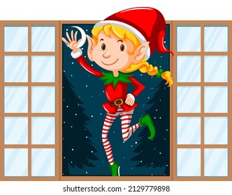 Christmas theme Elf at the door illustration