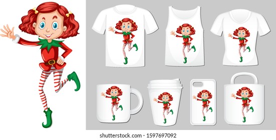 Christmas theme with elf on many products illustration