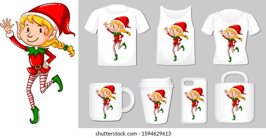 Christmas theme with elf on product templates illustration