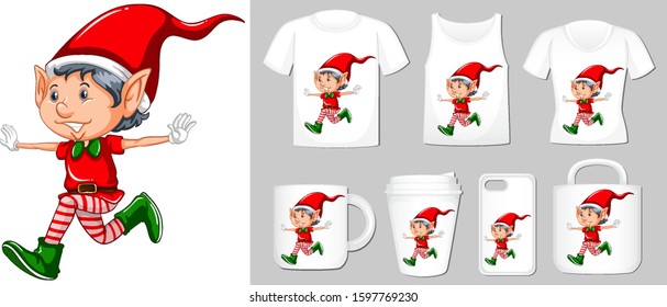 Christmas theme with elf on product templates illustration