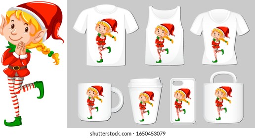 Christmas theme with elf on product templates illustration