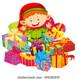 Christmas theme with elf and present boxes illustration