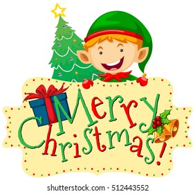 Christmas theme with elf and christmas tree illustration